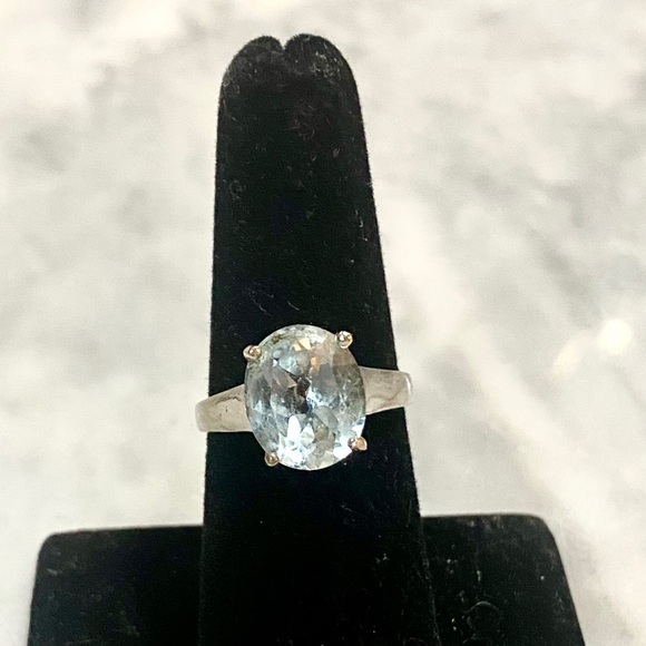 Man Made Aquamarine Silver Setting Cocktail Ring - Picture 7 of 9